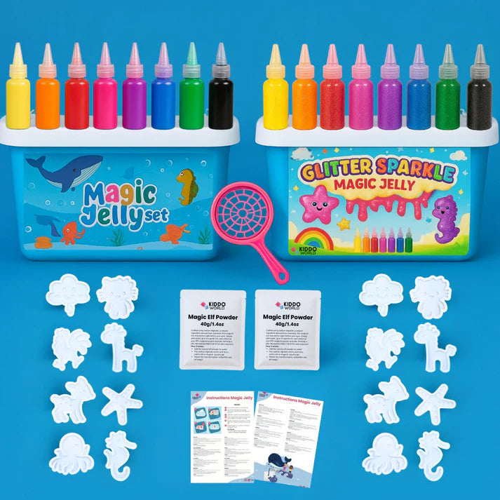 Mega KIT per creare folletti d'acqua – 16 colori in totale: 8 normali + 8 con glitter (dai 2 anni in su)