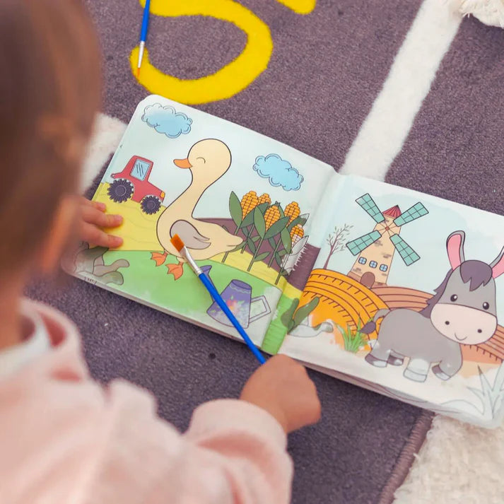 Super set con 3 libri da colorare ad acqua, riutilizzabili (Totale 24 pagine, 6–24 mesi)