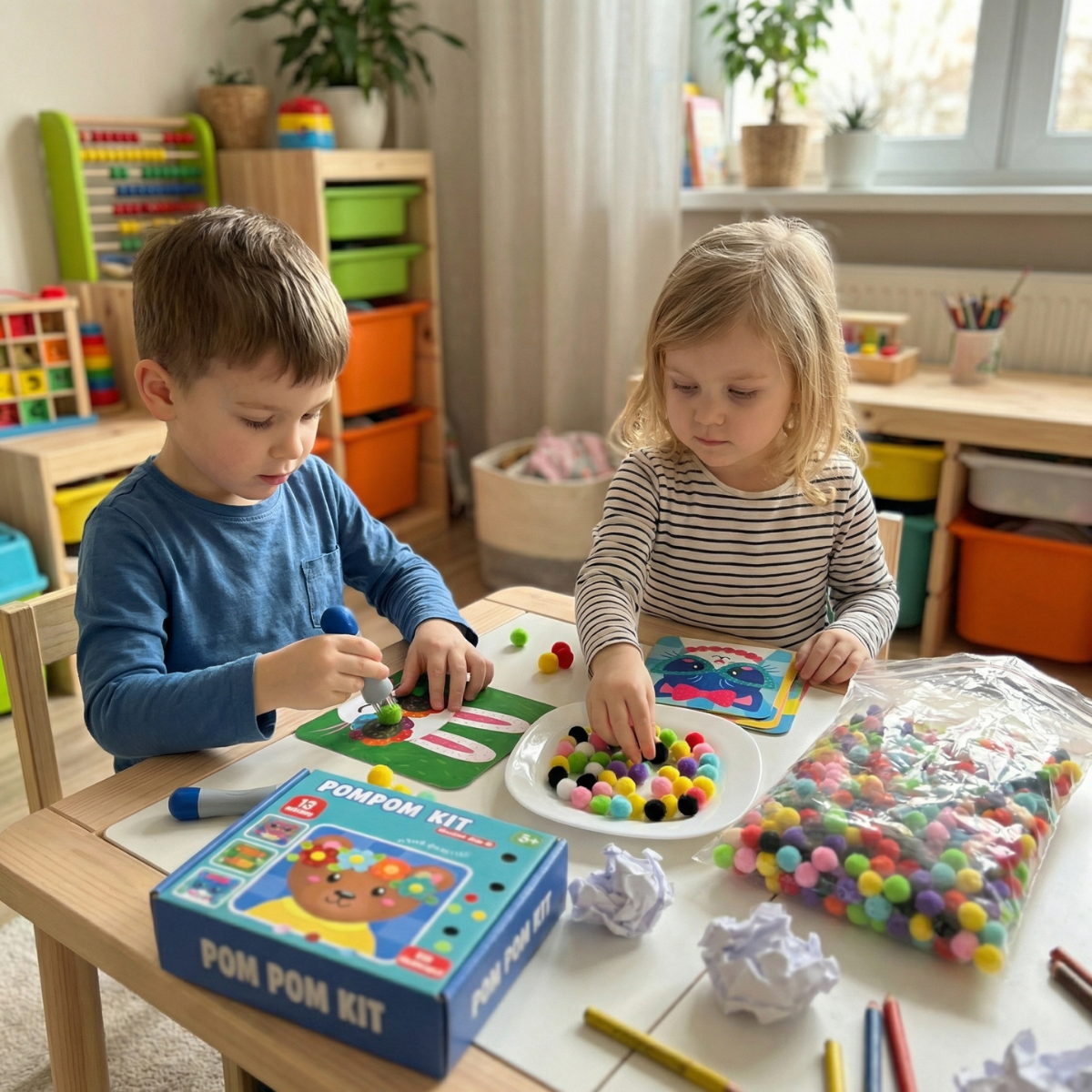 Pom Pom Kit | Gioco creativo sensoriale con pompon | per bambini 5+