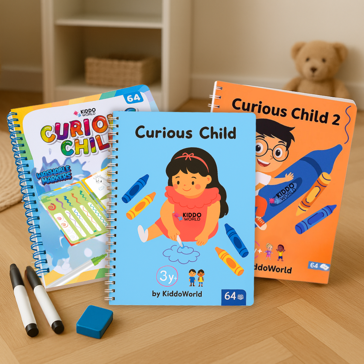 Super pacchetto SMART KID – 3x quaderni cancellabili per imparare a scrivere, riutilizzabili (Totale 192 pagine, 2–6 anni)