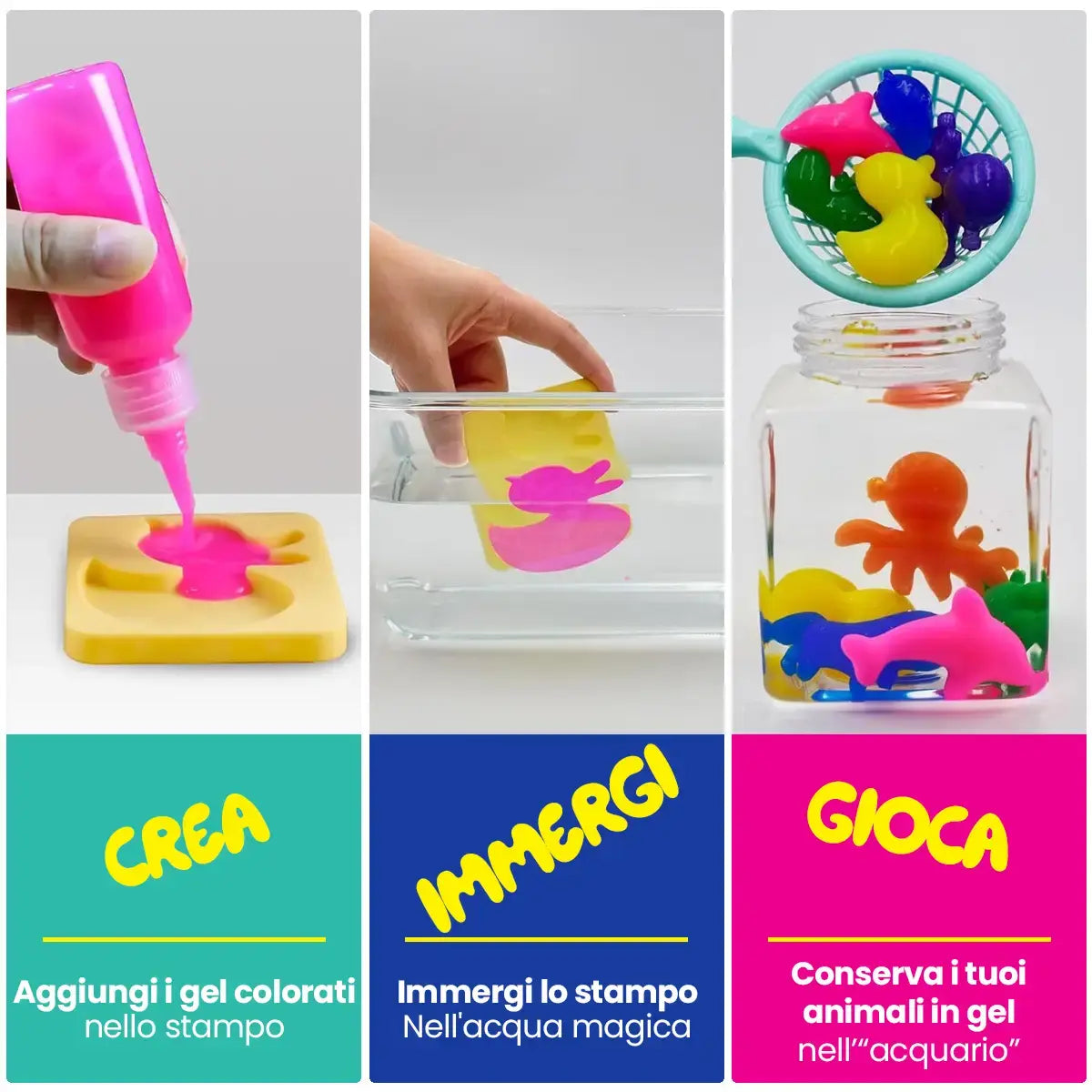 Gel magico per creare folletti d'acqua – 4, 8 o 12 colori (2+ anni)