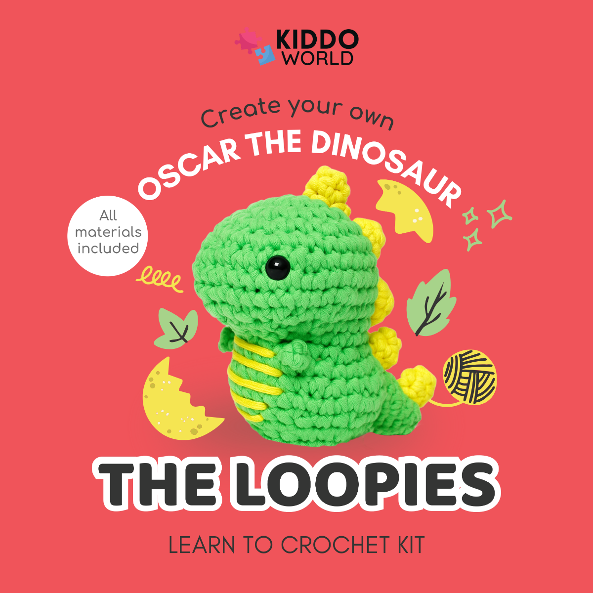 Splendido kit per uncinetto per principianti | Dino Oscar per piccoli e grandi creativi, per bambini dai 8+ anni