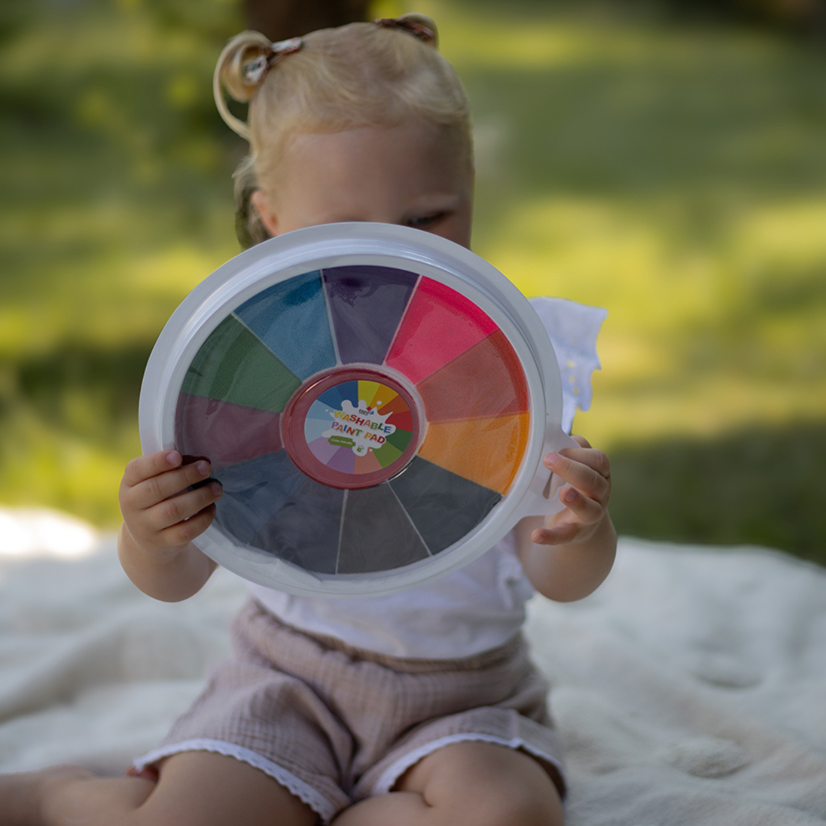 Tavolozza colori con 12 tonalità diverse, per pittura a dita (da 1 anno)