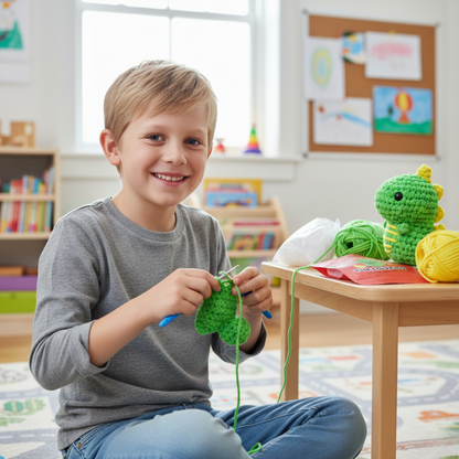Splendido kit per uncinetto per principianti | Dino Oscar per piccoli e grandi creativi, per bambini dai 8+ anni