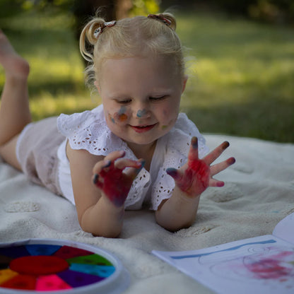 Tavolozza con 12 colori vivaci per dipingere con le dita (da 1 anno in su)