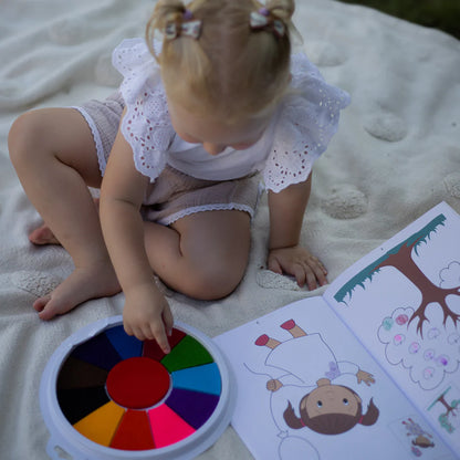 Tavolozza con 12 colori vivaci per dipingere con le dita (da 1 anno in su)