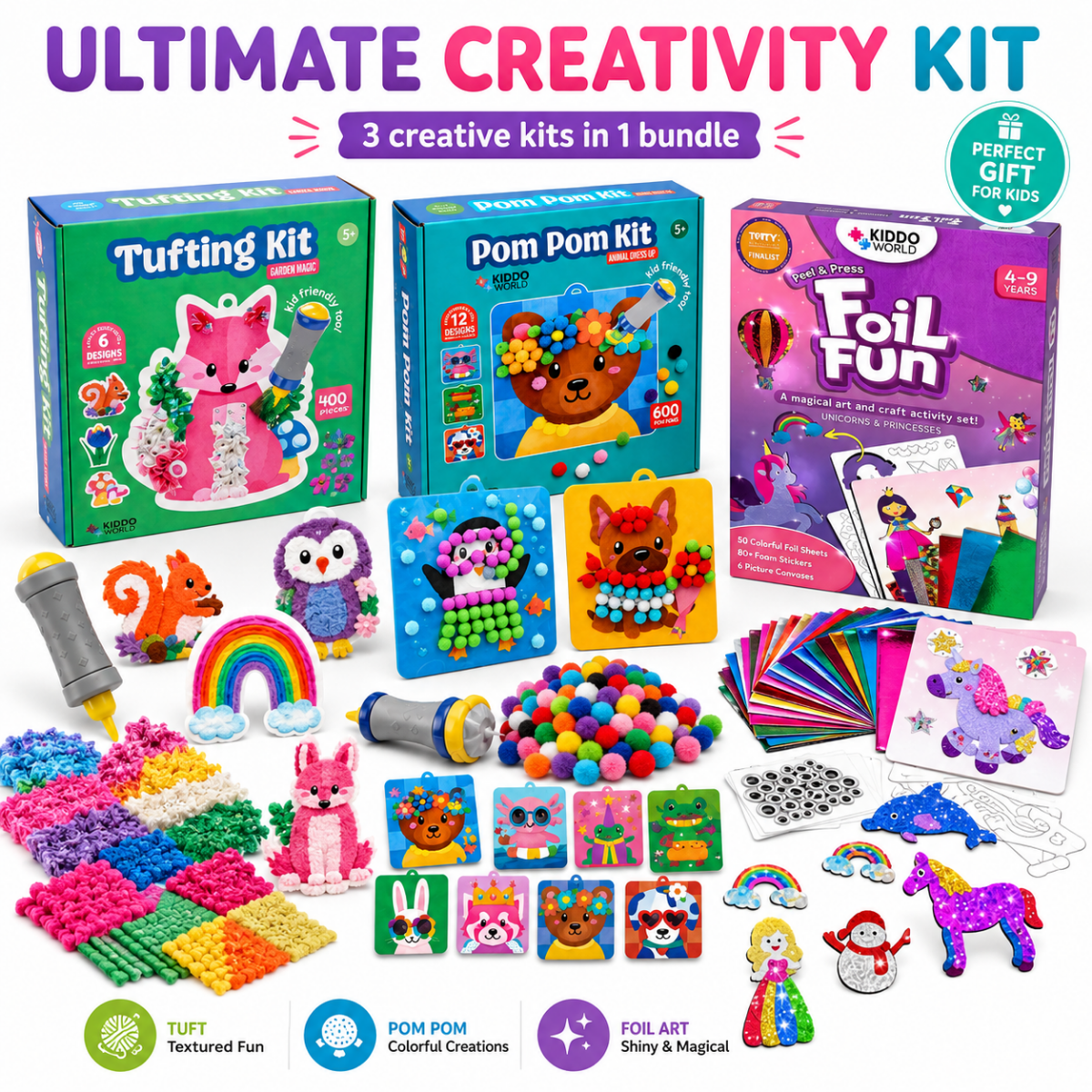 PACCHETTO CREATIVO SUPREMO: Pom Pom Kit, Tufting Kit & Foil Fun Principesse