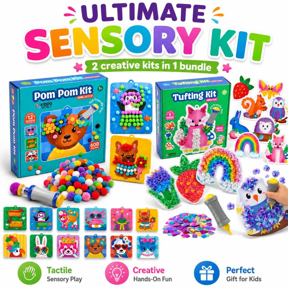 PACCHETTO CREATIVO SENSORIALE: Pom Pom Kit & Tufting Kit