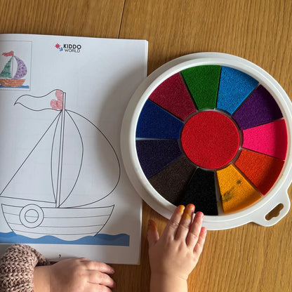 Tavolozza con 12 colori vivaci per dipingere con le dita (da 1 anno in su)