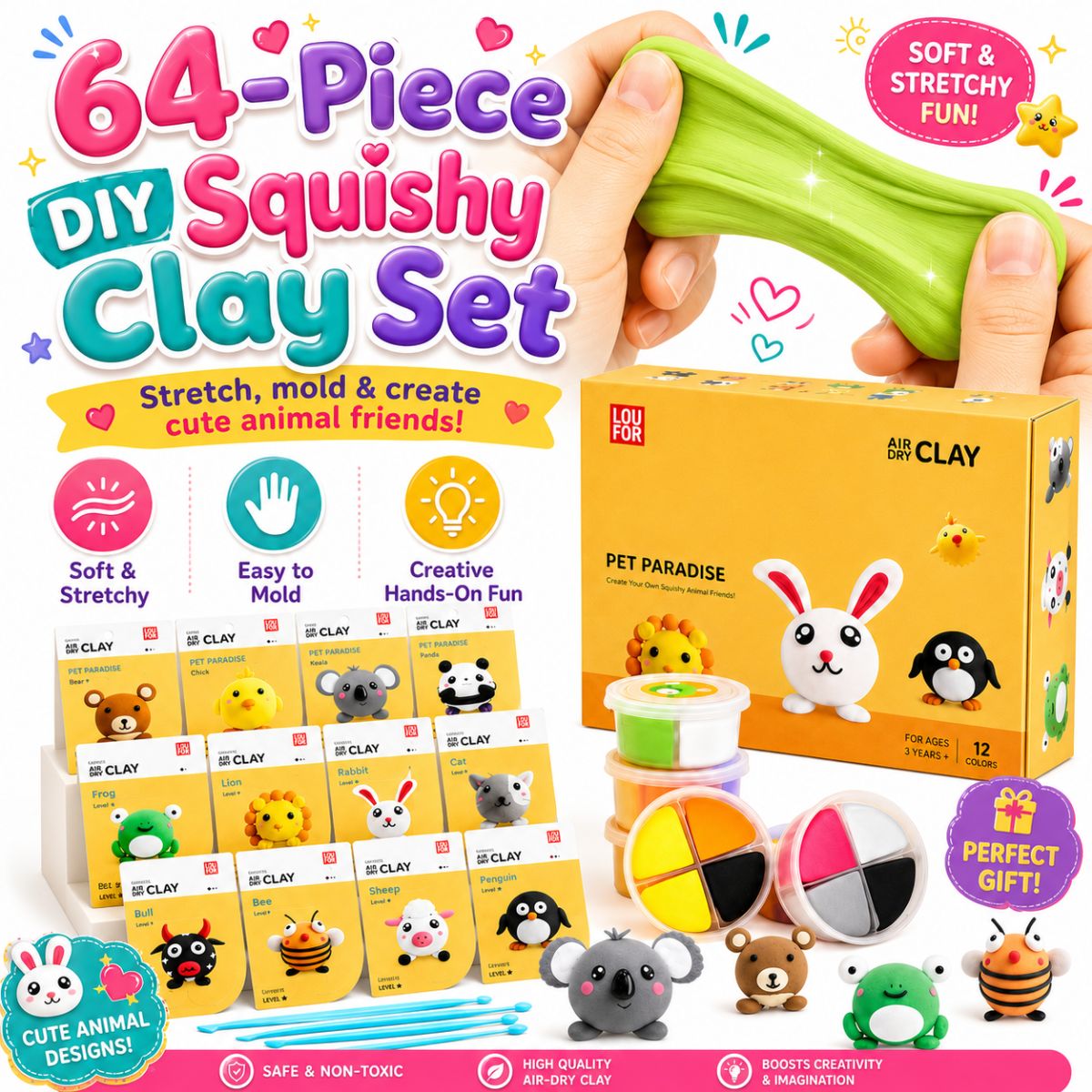 Set fai-da-te Squishy Clay da 64 pezzi (4+ anni)