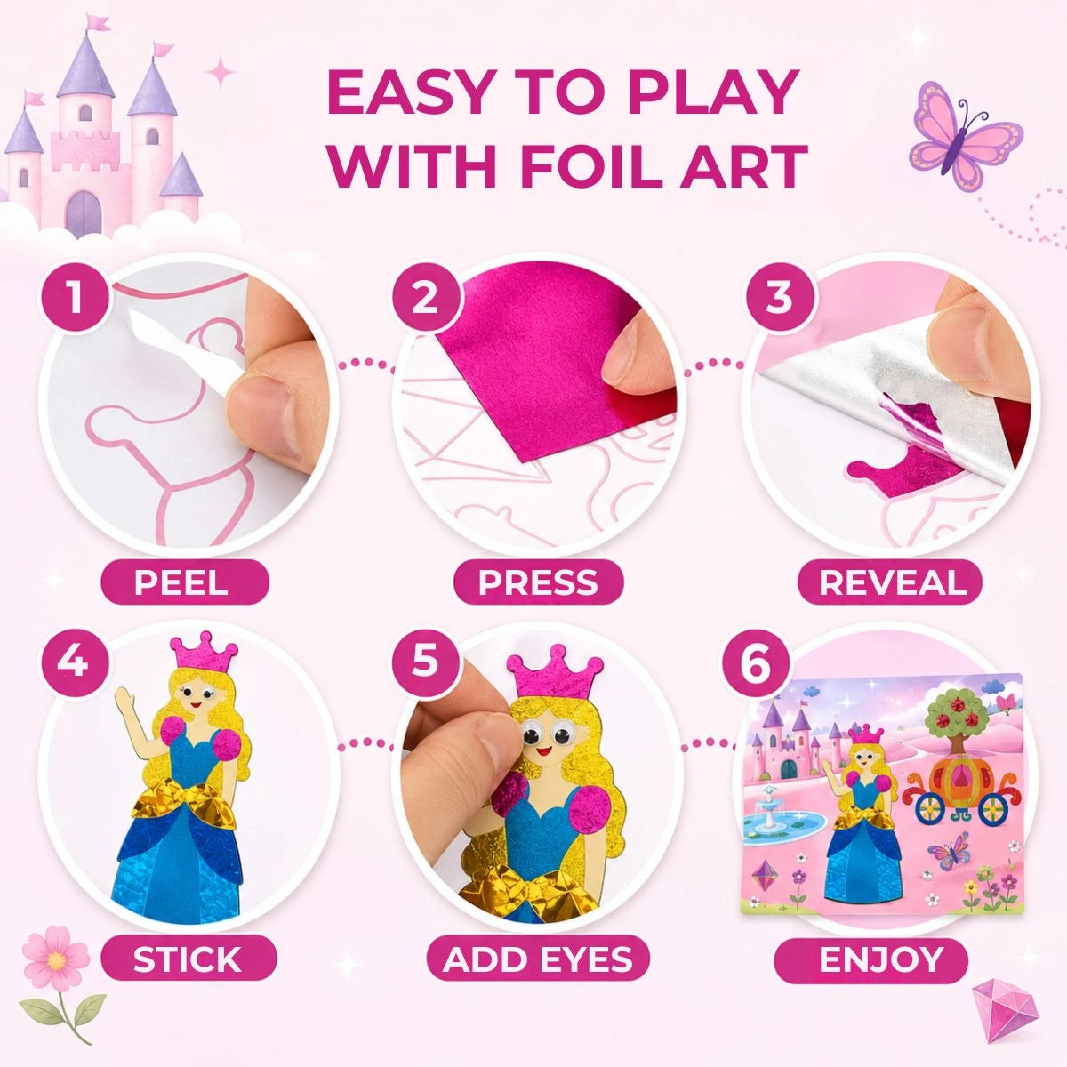 Foil Fun: Unicorni e Principesse – Crea opere scintillanti senza colla e senza disordine! (4+ anni)