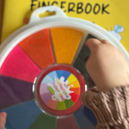 Tavolozza con 12 colori vivaci per dipingere con le dita (da 1 anno in su)