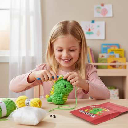 Splendido kit per uncinetto per principianti | Dino Oscar per piccoli e grandi creativi, per bambini dai 8+ anni
