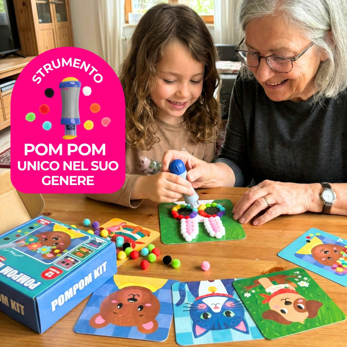 Pom Pom Kit – Crea soffici animali 3D senza colla e senza disordine! (5+ anni)