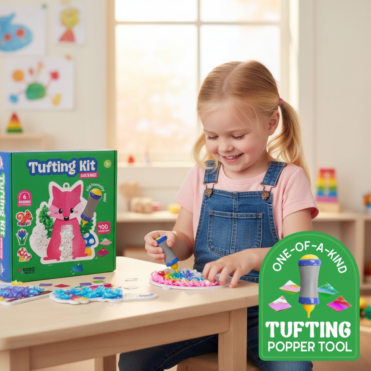 Tufting Kit – Crea morbide opere 3D con tessere colorate, senza colla! (5+ anni)