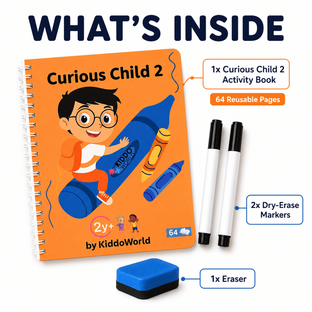 Curious Child 2 | Quaderno cancellabile per imparare a scrivere (64 pagine, 2+ anni)