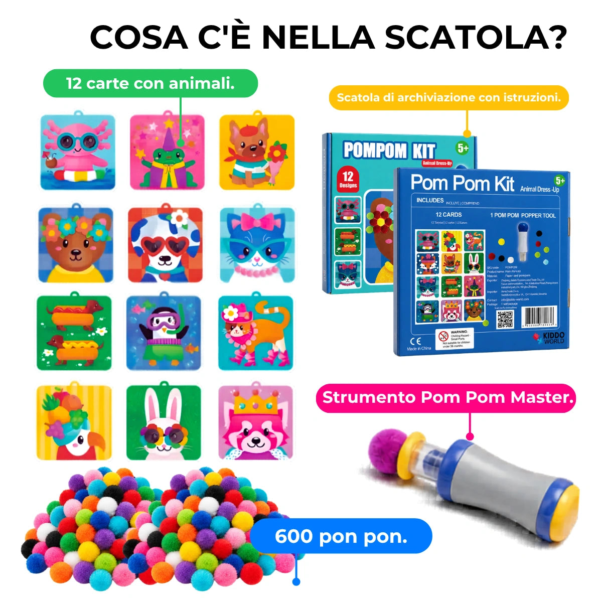 Pom Pom Kit – Crea soffici animali 3D senza colla e senza disordine! (5+ anni)