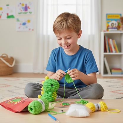 Splendido kit per uncinetto per principianti | Dino Oscar per piccoli e grandi creativi, per bambini dai 8+ anni