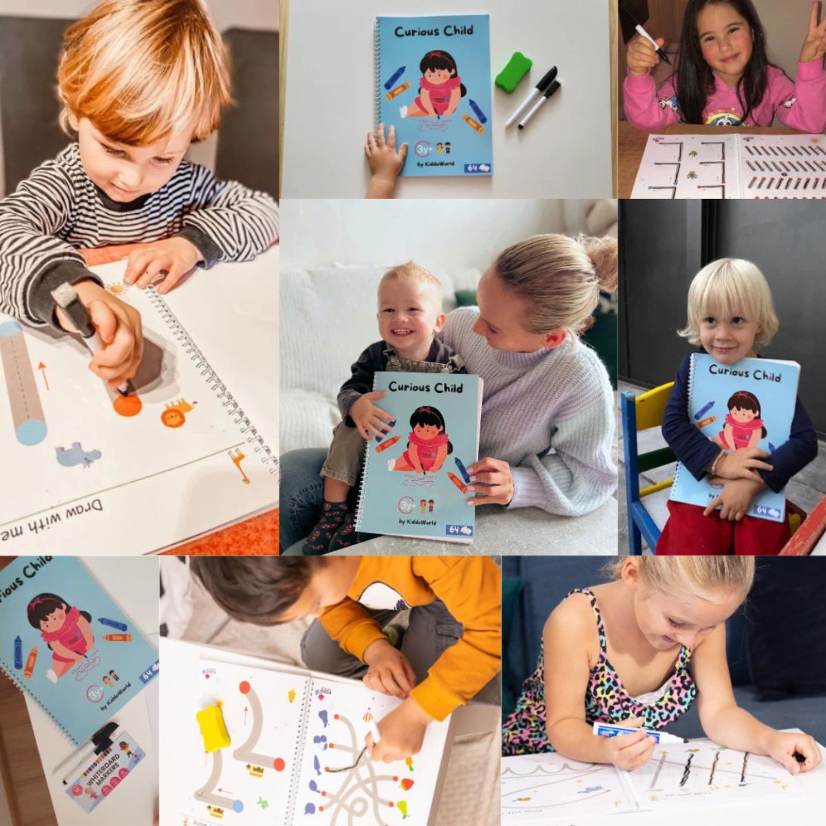 Curious Child | Zmazateľný zošit na nácvik písania a logiky (64 strán, 3+ rokov)