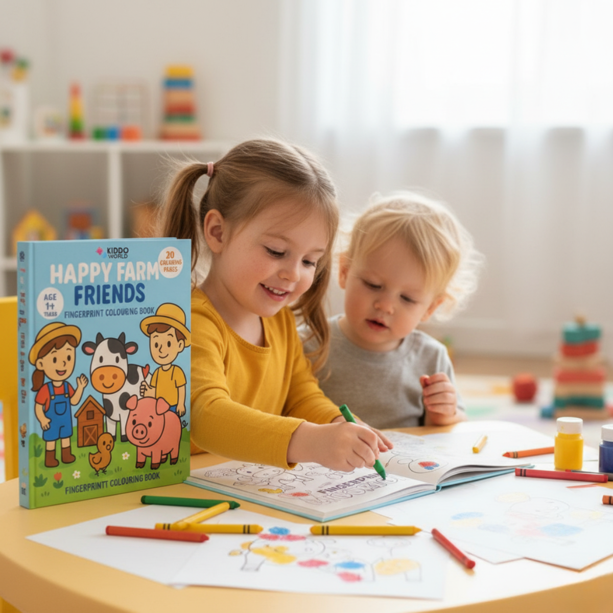 Libro da colorare per bambini: Bambini in fattoria (20 pagine, 1+ anno)