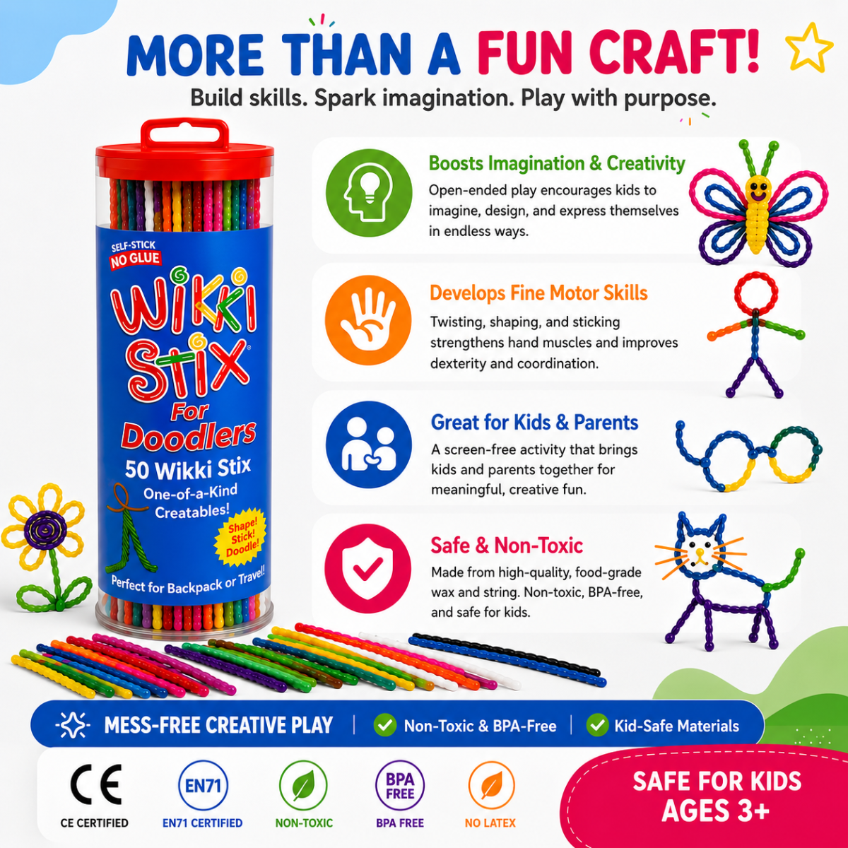 Wikki Stix Cordincette cerate magiche (set da 50 pezzi, 3+ anni)