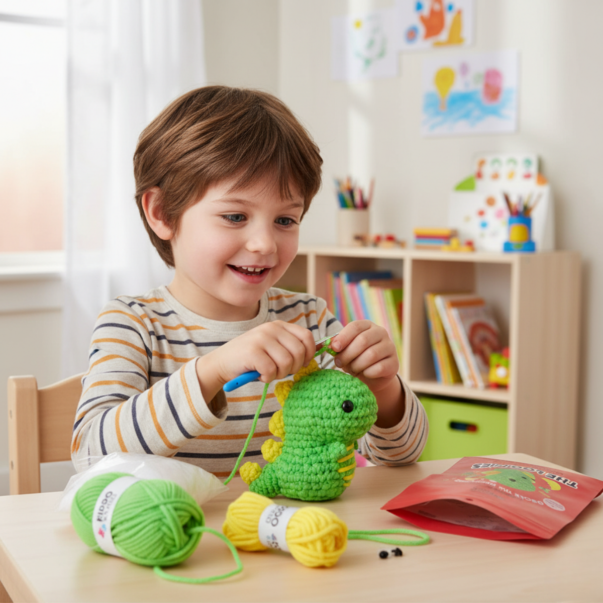 Splendido kit per uncinetto per principianti | Dino Oscar per piccoli e grandi creativi, per bambini dai 8+ anni