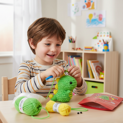Splendido kit per uncinetto per principianti | Dino Oscar per piccoli e grandi creativi, per bambini dai 8+ anni