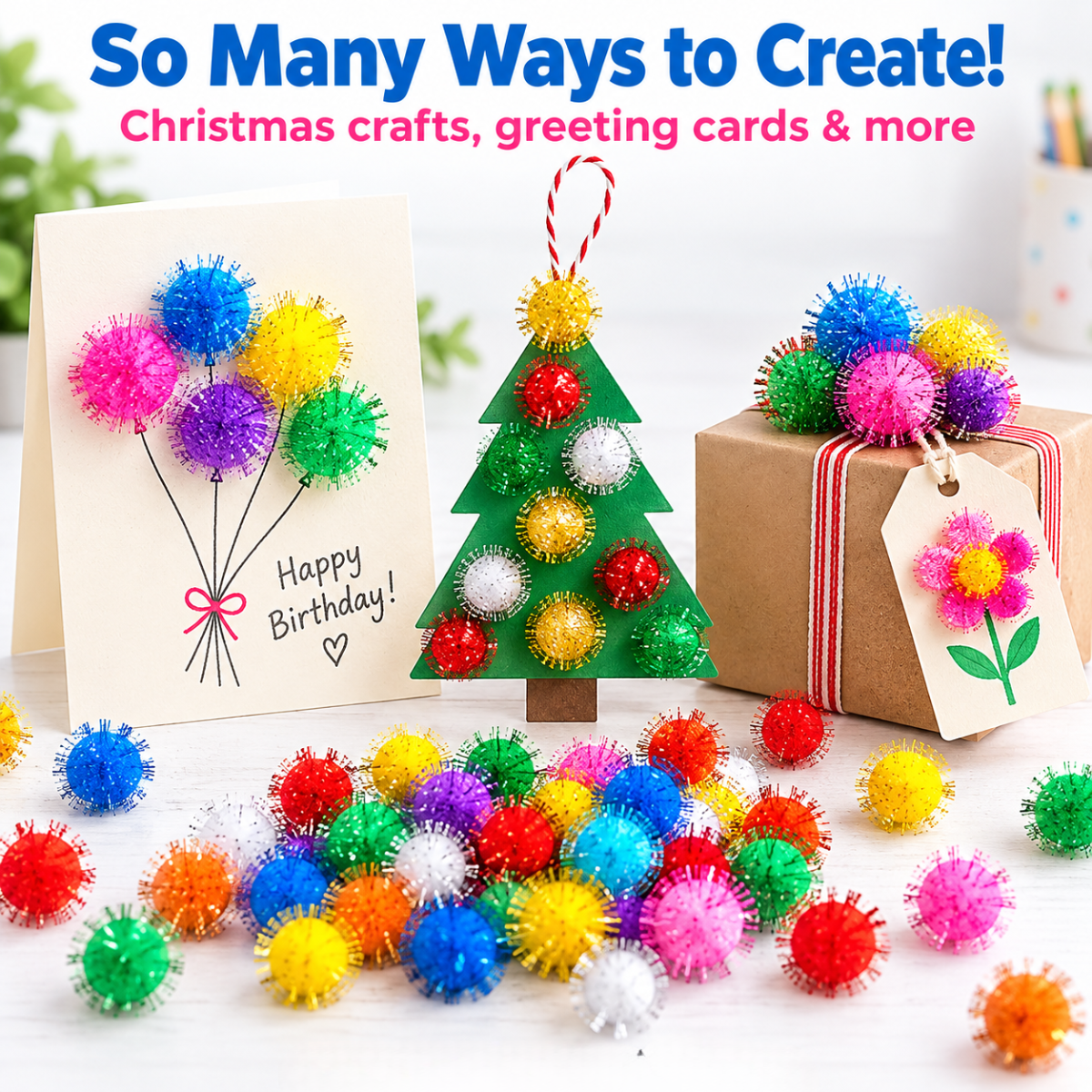 200× Pompon con glitter