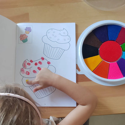 Tavolozza con 12 colori vivaci per dipingere con le dita (da 1 anno in su)