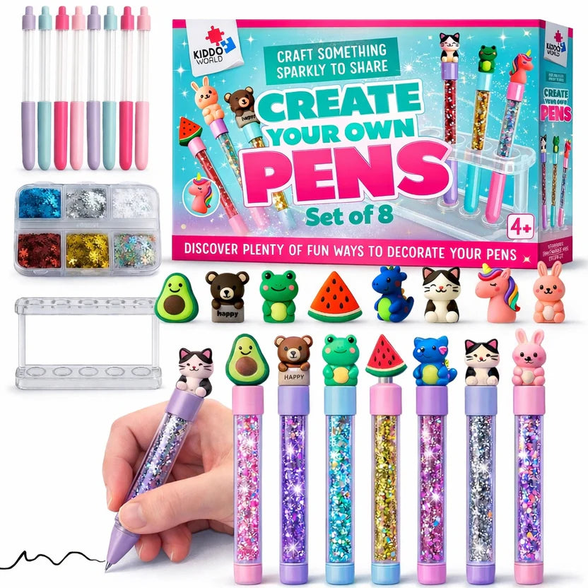 Penne Magiche Glitter – Crea 8 penne scintillanti con glitter fluttuanti! (4+ anni)