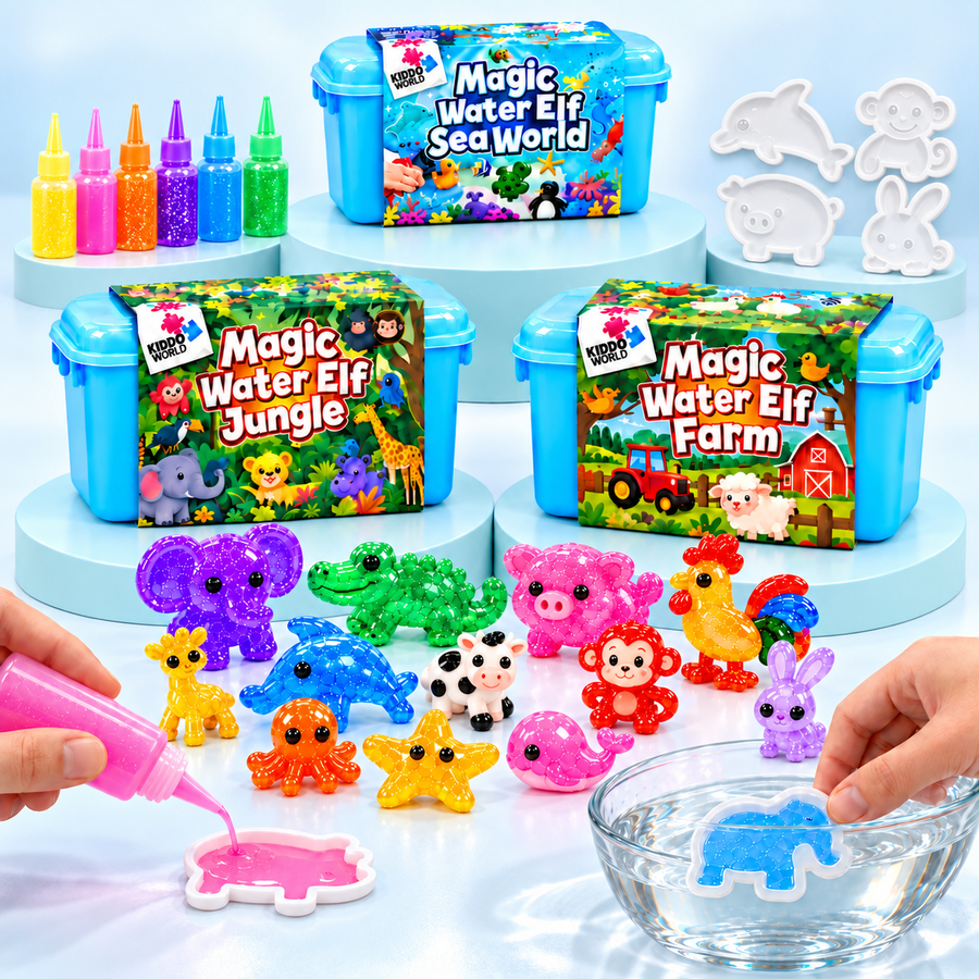 Magic Water Squishies – 3× set creativi per creare figure 3D | Mondo Marino, Fattoria e Giungla | 3+ anni