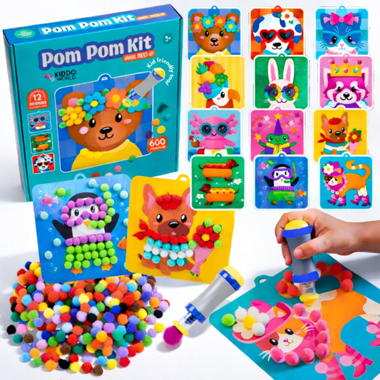 Pom Pom Kit | Gioco creativo sensoriale con pompon | per bambini 5+