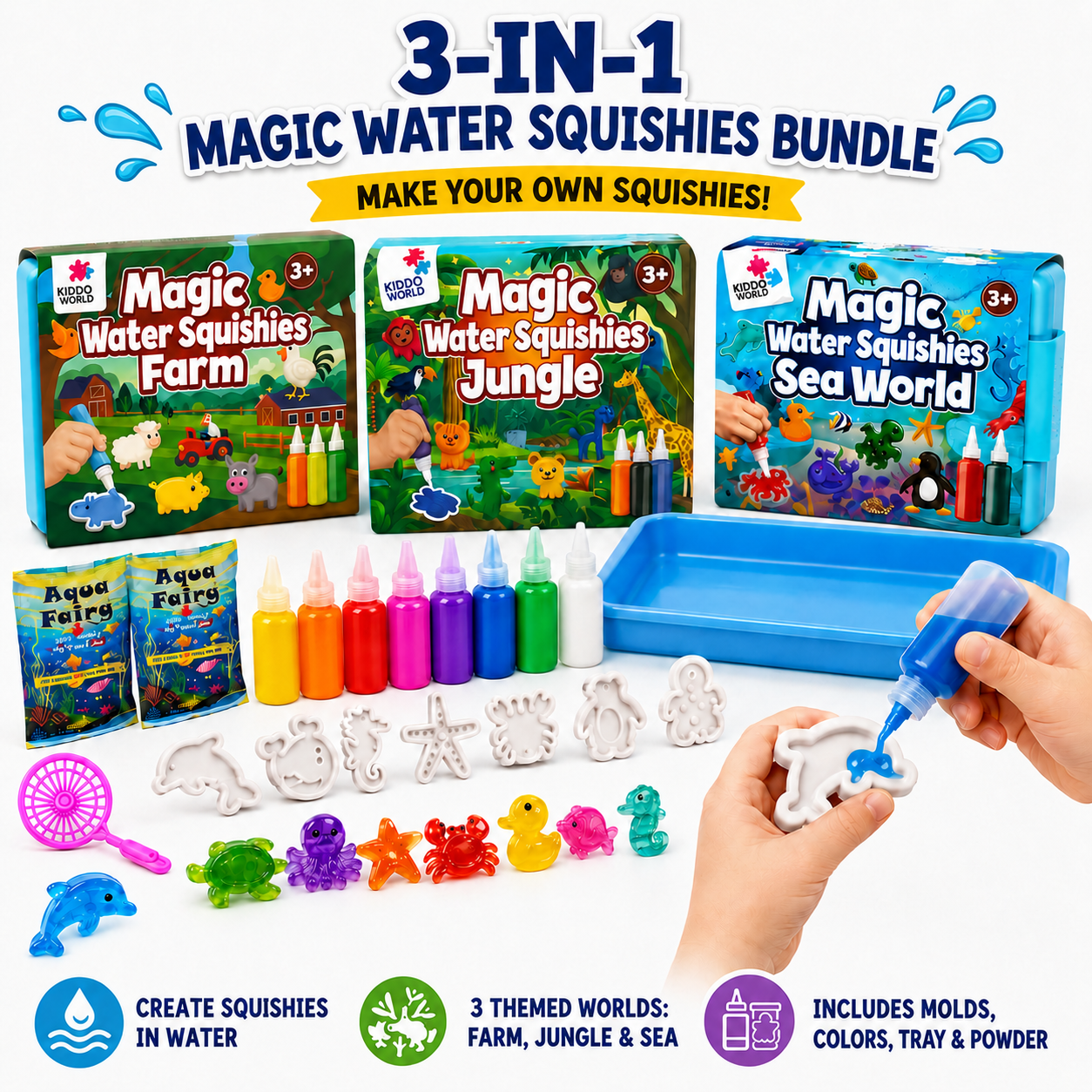 Magic Water Squishies – Ultimate Mega Bundle | Mondo Marino, Giungla & Fattoria (3+ anni)