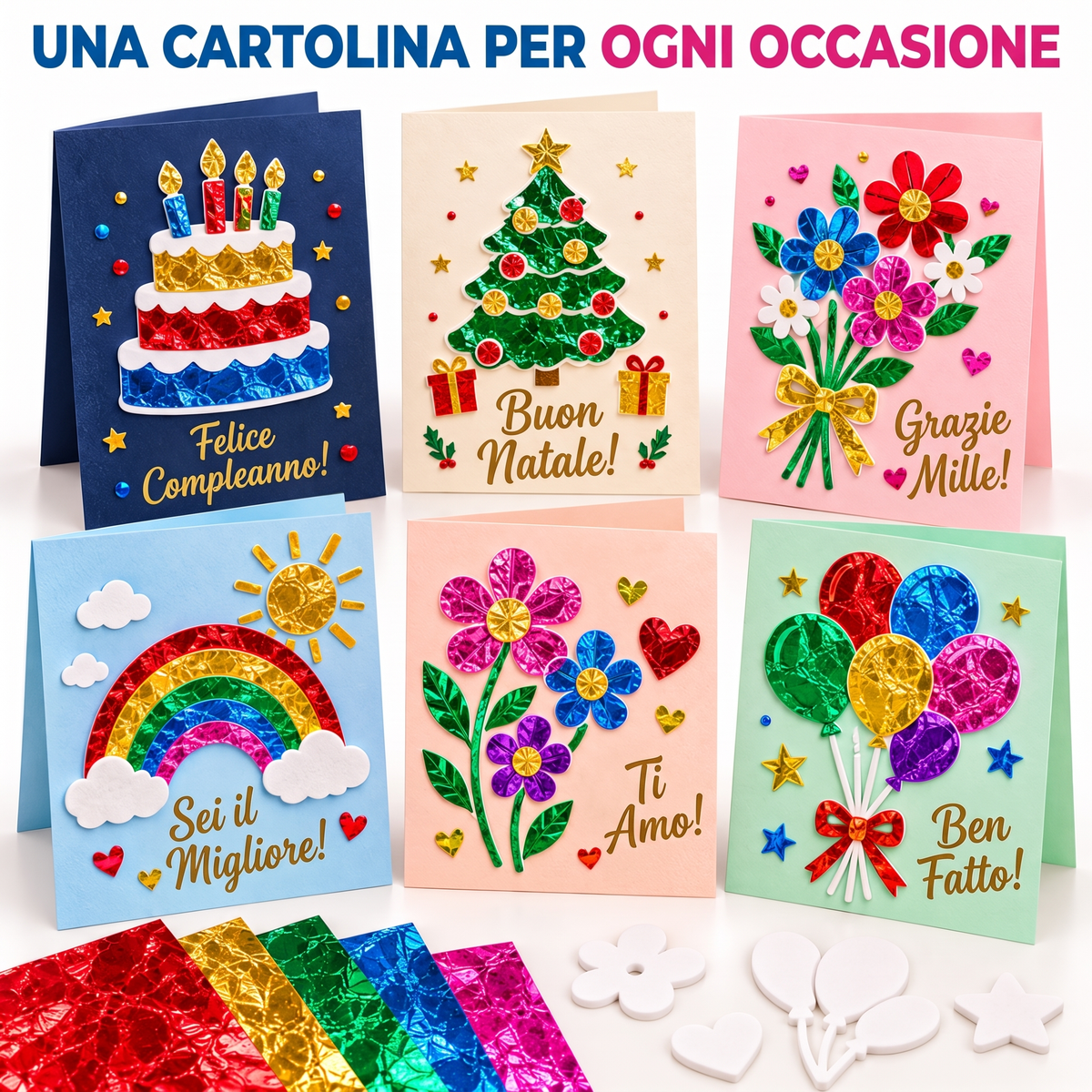 Foil Fun Biglietti di auguri – Kit creativo per realizzare brillanti biglietti di auguri natalizi (4+ anni)