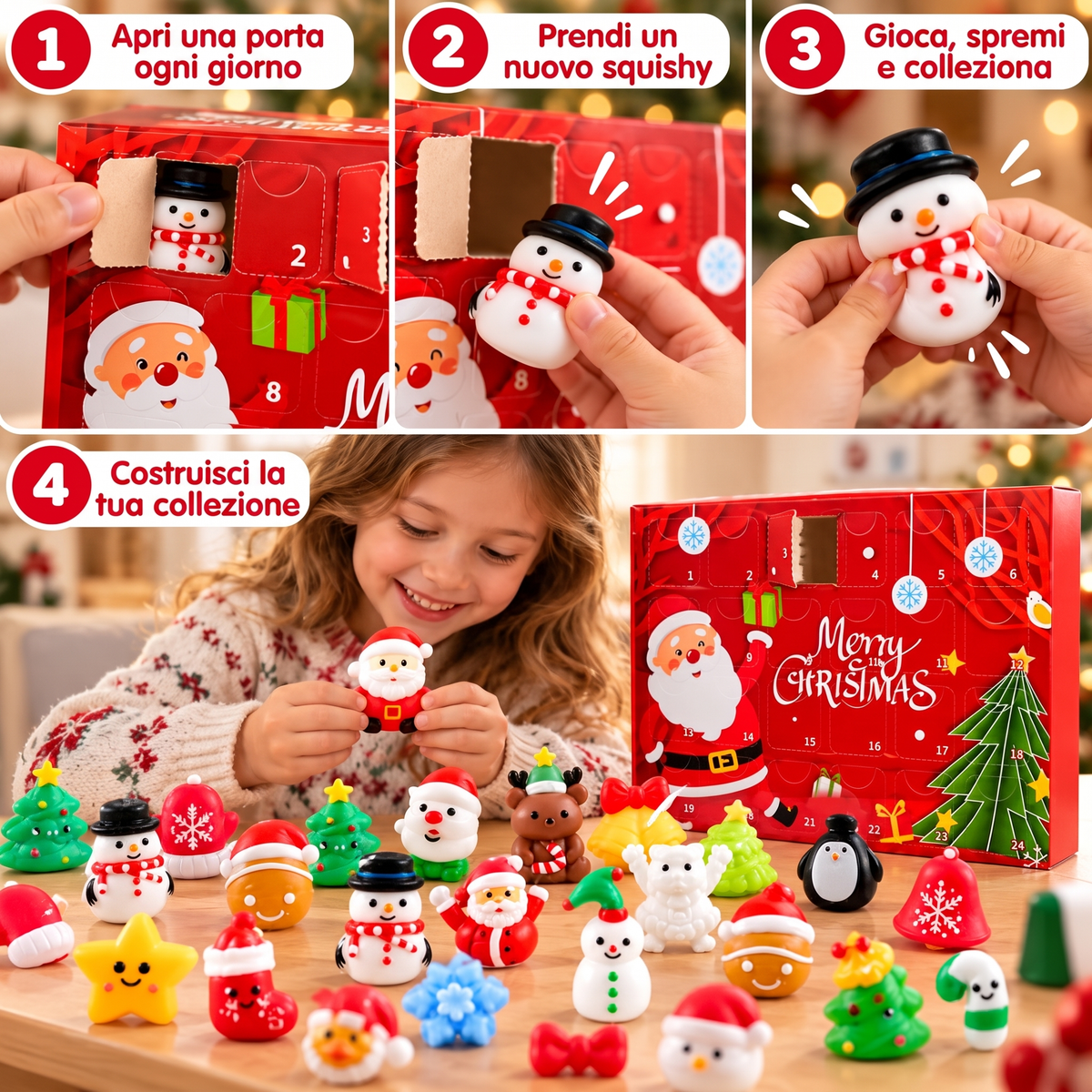Calendario dell’Avvento Squishy di Natale – 24 sorprese Squishy (3+ anni)