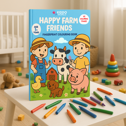 Bambini felici in fattoria – Libro da colorare con animali (20 pagine, 1–6 anni)